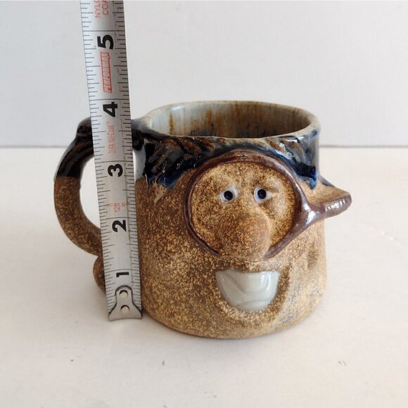Vintage Studio Art Pottery Ugly Face Coffee Mug Man Tennis Racket Ball In Mouth - Picture 7 of 7